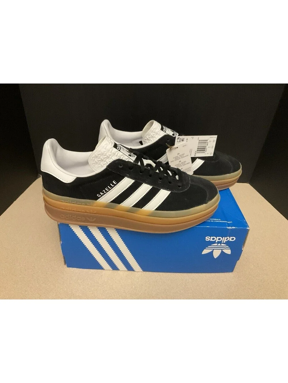 New! Womens Adidas Gazelle Bold Black/White/Gum Athletic Shoes. Size 9.5. Nice!